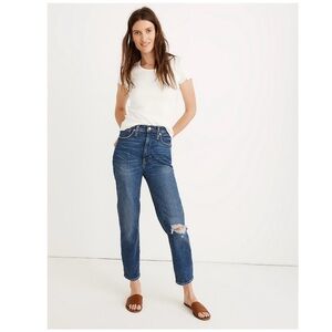 Madewell The Momjean: Comfort Stretch Edition in Ellwyn Medium Wash Blue size 28